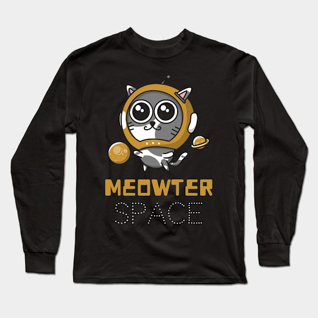Meowter Space Cat - Funny Astronaut Cat In Space Long Sleeve T-Shirt by WonderWearCo 
